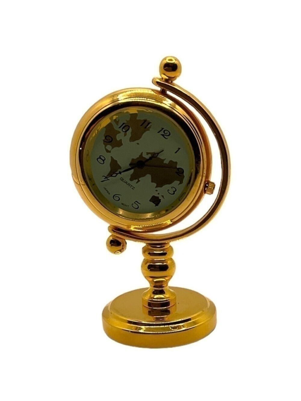 Gold Mini Clock World Map Decorative Vintage